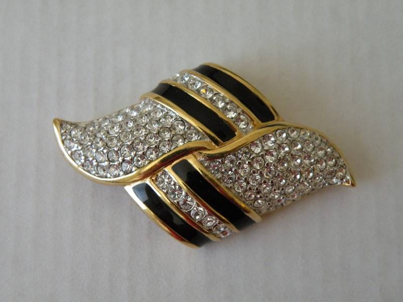 Swarovski Schwarz Emaille Klare Strass Pin Brosche von mybliss2010