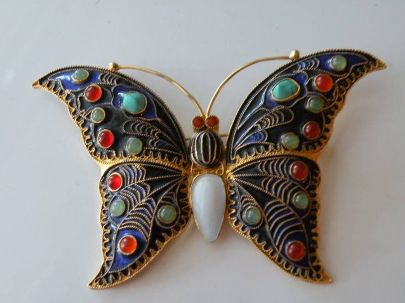 mma Vergoldete Sterling Silber Schmuck Emaille Schmetterling Anstecknadel von mybliss2010