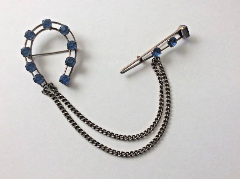 sterling Silber Hufeisen Und Hufnagel Chatelaine Doppel Brosche sterling Silber Hufeisen Und Hufnagel Chatelaine Doppel Brosche von mybliss2010