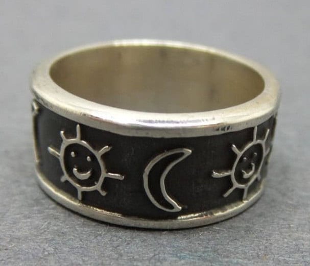 Mond & Sonne Ehering Ring Sterling Silber Himmelsring Unisex Band Vintage .925 Größe 7 von myclosetshelf