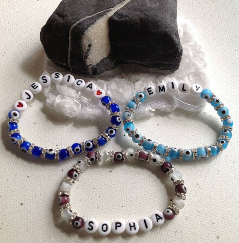 Schutz - Evil Eye Armbänder/Kinder Namen Armbänder/Jungen Armbänder/Mädchen Armbänder/Lamp Work Armband von mycreations001