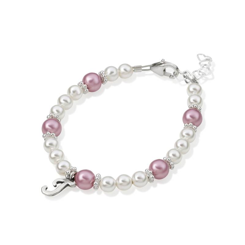 Personalisierte Weiß & Rose Perle Skript Erste Armband | Luxus-Kind Geschenk | B110 von mycrystaldream