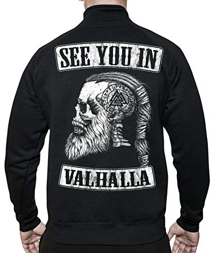 mycultshirt See You IN Valhalla Jacke | Odin | Vikings | Wikinger | Runen | Germanen | Walhalla | Nordic Mythology | Spirit | Thor | Gott | Krieger |Stehkragenjacke für Männer | Sweatjacke | von mycultshirt