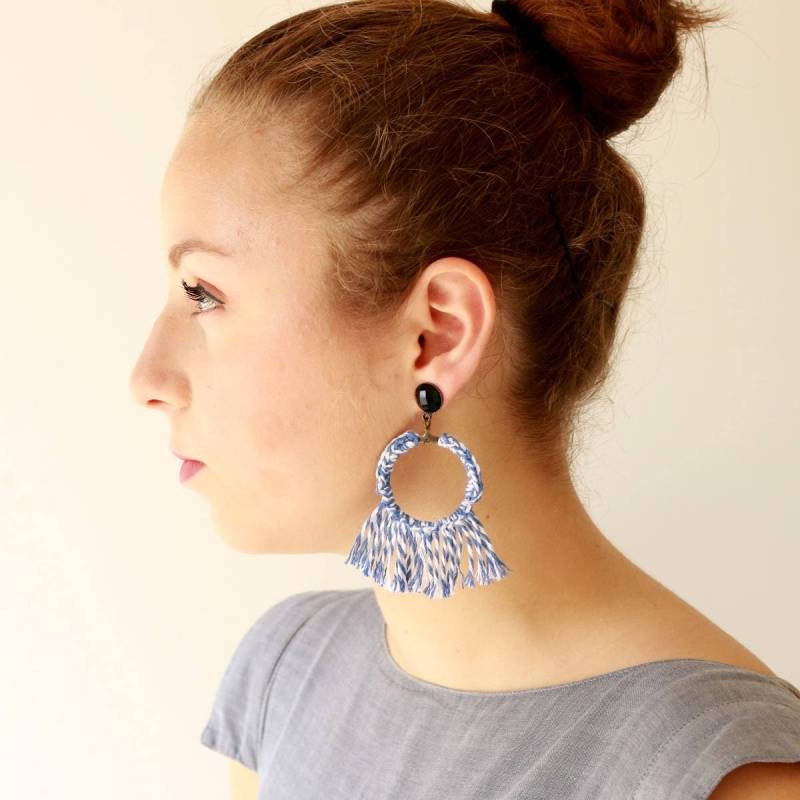 Quaste Ohrring, Hoop Ohrringe, Trendige Blaue Statement Große Ohrringe Fett, Fransen Baumeln Ohrring Boho von myfaunaflora