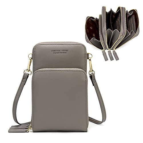 myfriday Kleine Umhängetasche Damen Kunstleder Crossbody Schultertasche Handtasche Geldbörse Handytasche 3 Reißverschlüssen Brieftasche mit Kartenfächern für Handys bis zu 7 Zoll von myfriday