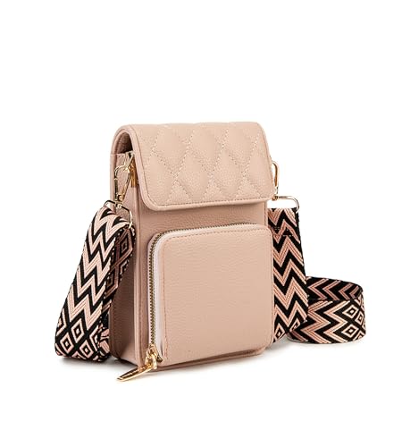 myfriday Kleine Umhängetasche aus Leder für Damen mit Gitarrengurt, Mini-Crossover-Taschen und Schultertaschen mit 2 Kartenfächern, Pink von myfriday