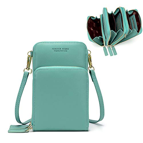 myfriday Kleine Umhängetasche Damen Kunstleder Crossbody Schultertasche Handtasche Geldbörse Handytasche 3 Reißverschlüssen Brieftasche mit Kartenfächern für Handys bis zu 7 Zoll von myfriday