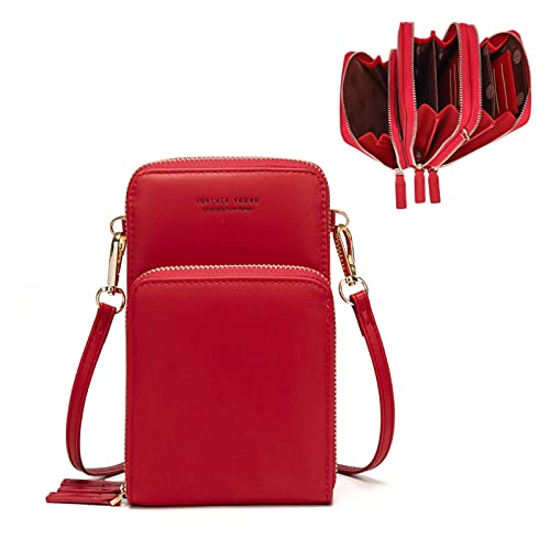 myfriday Kleine Umhängetasche Damen Kunstleder Crossbody Schultertasche Handtasche Geldbörse Handytasche 3 Reißverschlüssen Brieftasche mit Kartenfächern für Handys bis zu 7 Zoll von myfriday