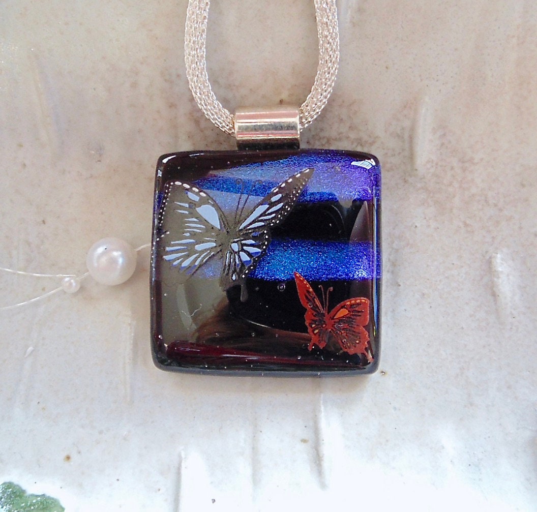 Dichroic Anhänger, Geschmolzenes Glas Schmuck, Large, Halskette, Emaille, Halskette Inklusive, Schmetterling, Unikat, A8 von myfusedglass