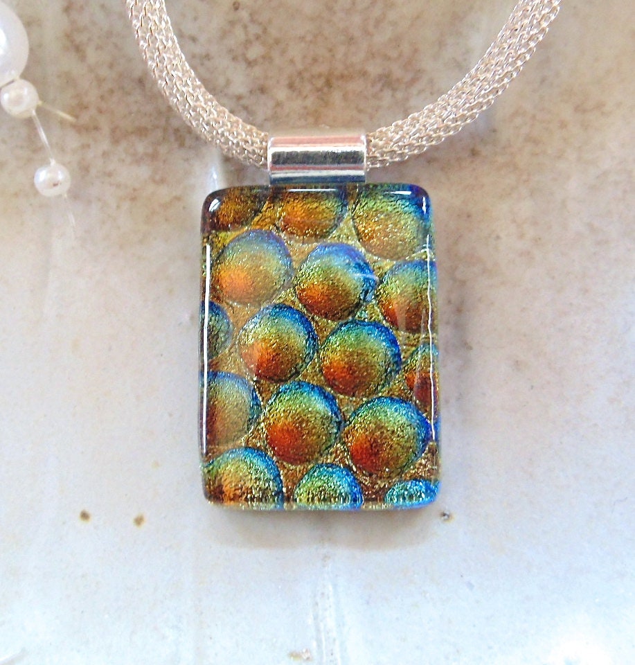 Kupfer Halskette, Grün, Blau, Petite, Dichroic Glas Anhänger, Geschmolzenes Halskette Inklusive, A7 von myfusedglass