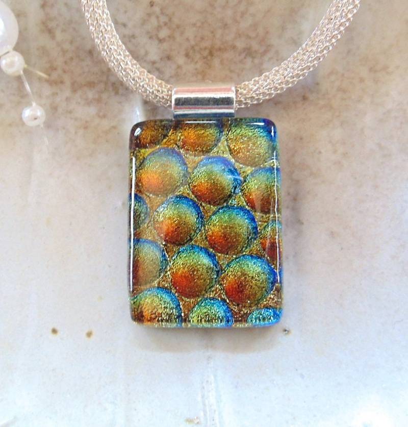 Kupfer Halskette, Grün, Blau, Petite, Dichroic Glas Anhänger, Geschmolzenes Halskette Inklusive, A7 von myfusedglass