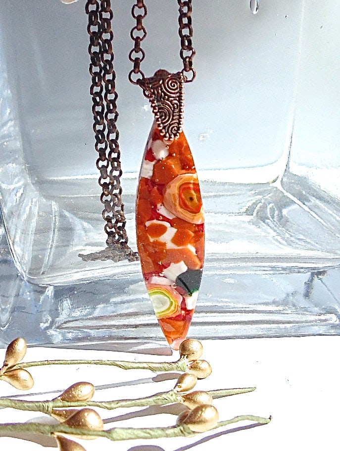 Rötlich-Braune Halskette, Kupfer, Groß, Geschmolzener Glas Schmuck, Anhänger, Unikat, Murrini Inklusive A12 von myfusedglass