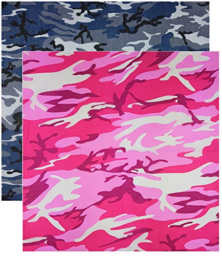 mygoodstyle Bandana Halstuch Nikki Tuch Kopftuch Motorradtuch Baumwolle Camouflage 2er Set Grau Blau & Pink Rosa von mygoodstyle