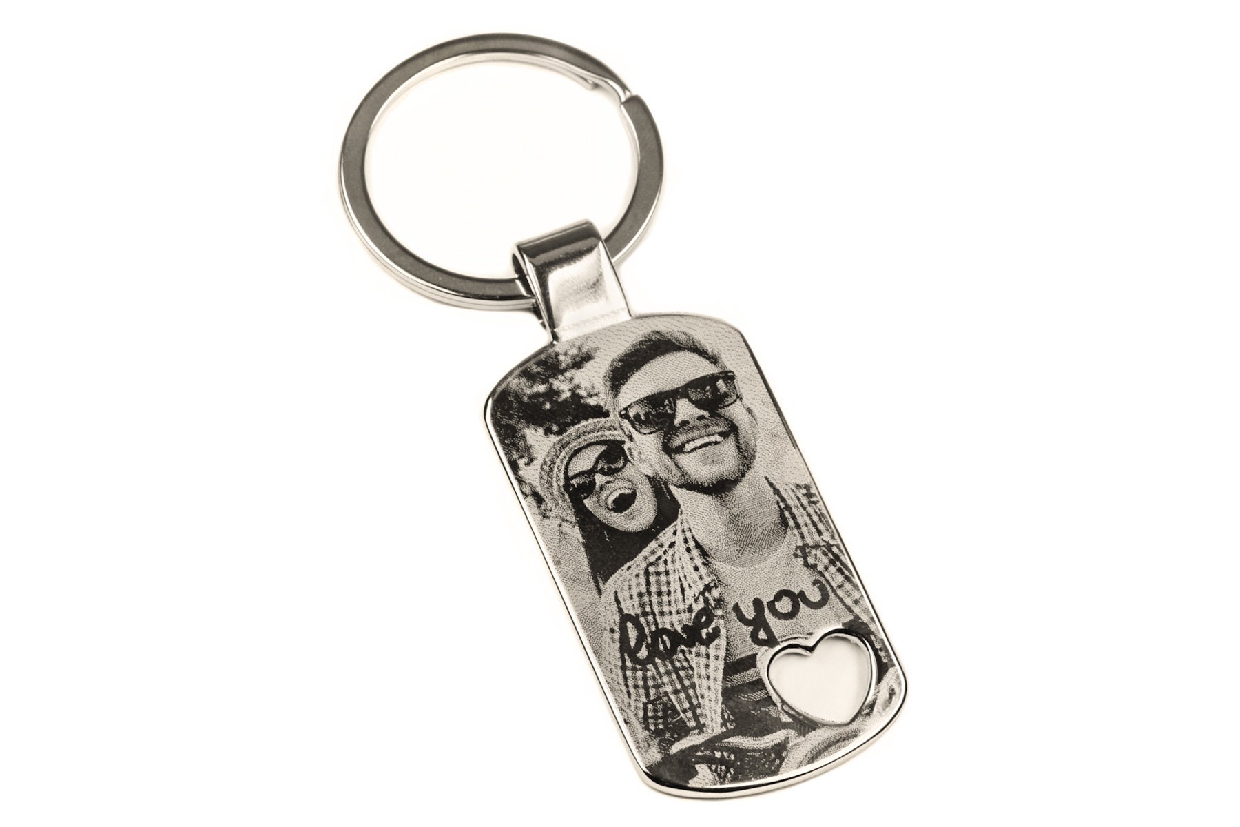 Schlüsselanhänger Mit Gravur Heartkey Foto Graviert Anhänger Ausgestanztem Herz Metall Personalisiert Silber von mygravur