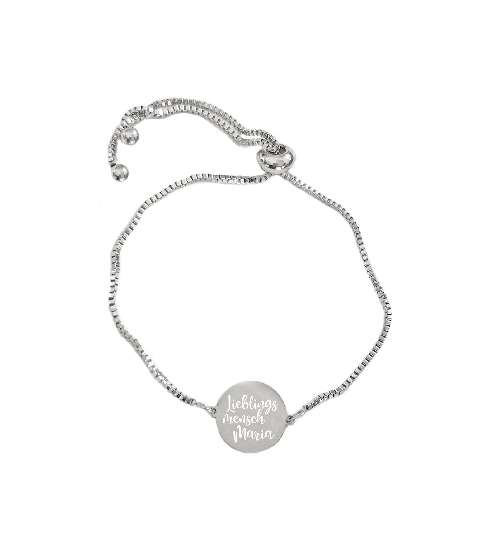 Slide Armband, Schiebearmband Damen, Edelstahl Silber Mit Plättchen Rund, Personalisiert, Wunschtext, Foto, Anhänger Graviert, 26 cm von mygravur