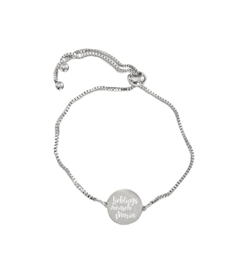 Slide Armband, Schiebearmband Damen, Edelstahl Silber Mit Plättchen Rund, Personalisiert, Wunschtext, Foto, Anhänger Graviert, 26 cm von mygravur