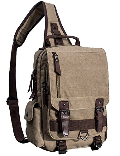 mygreen Canvas Brustbeutel, Casual Umhängetasche Herren Daypack Handtasche Sling Backpack für Schule, Outdoorsport, Bergsteigen, Reisen Fresion(Khaki) von mygreen