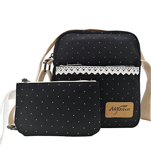 mygreen Casual Canvas Schultertasche +Geldbeutel/Mäppchen für Mädchen Jungen & Kinder Jugendliche (Kleine-Schwarz) von mygreen