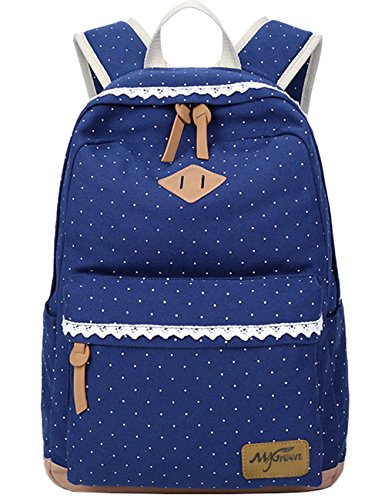 Fashion Mädchen Schulrucksack Damen Canvas Rucksack Teenager Baumwollstoff Schultasche Outdoor Freizeit Daypacks mit Schicker Lace 41x32x14cm/16.5x13x5.5 Zoll (blau) von mygreen