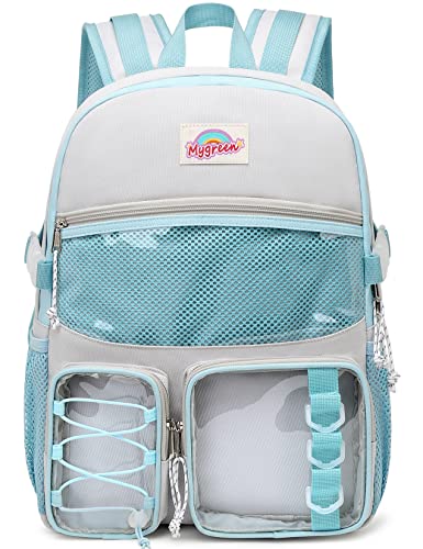 mygreen Kawaii Rucksack für Mädchen Jungen Mode Schulrucksack Niedlich Ästhetische Rucksack schicke bunte Rucksack für Schule Grau Blau von mygreen