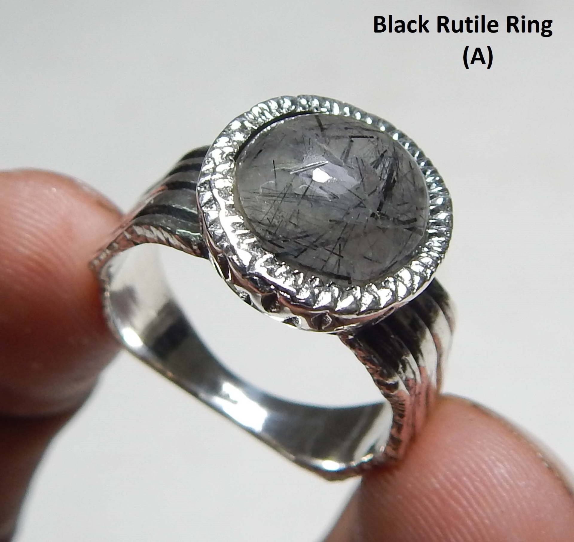 10mm Runde Form Cabochon Schwarz Rutil Edelstein Ring, 925 Sterling Silber Handgemacht Designer Ring Geschenk Für Muttertag von myhealingworld