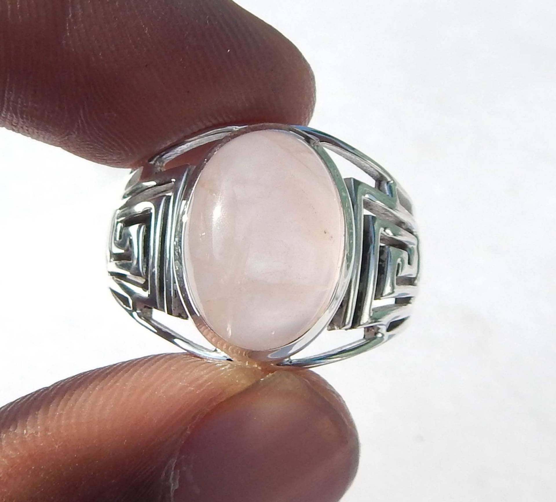 10x14mm Ovale Form Cabochon Rosenquarz Schöne Designer Silber Edelstein Ring, 925 Sterling Handgemachte Ring Für Unisex von myhealingworld