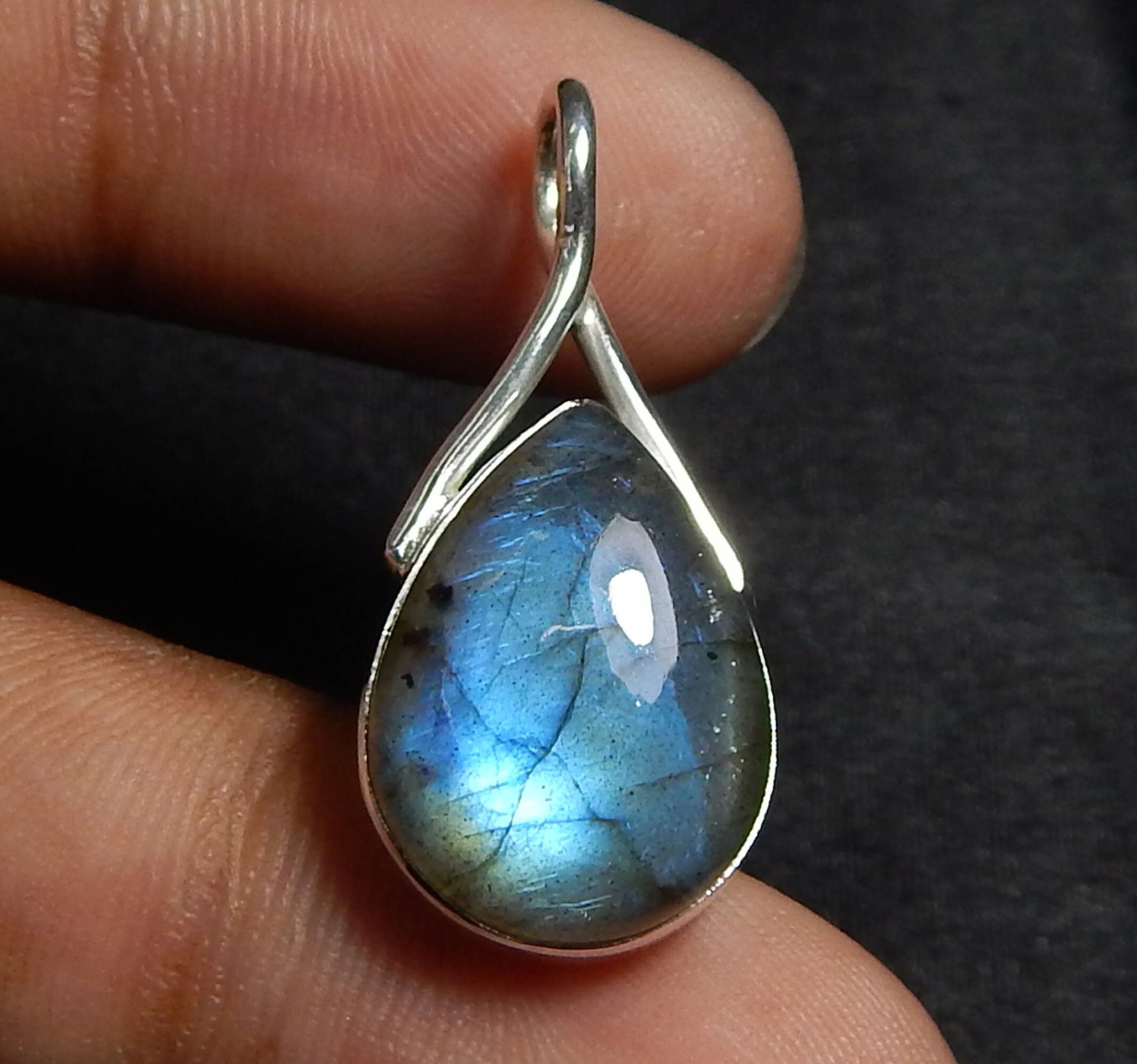 13x17mm Größe Birnenform Cabochon Labradorit Anhänger, Blue Fire Leichte Silber 925 Sterling Anhänger von myhealingworld