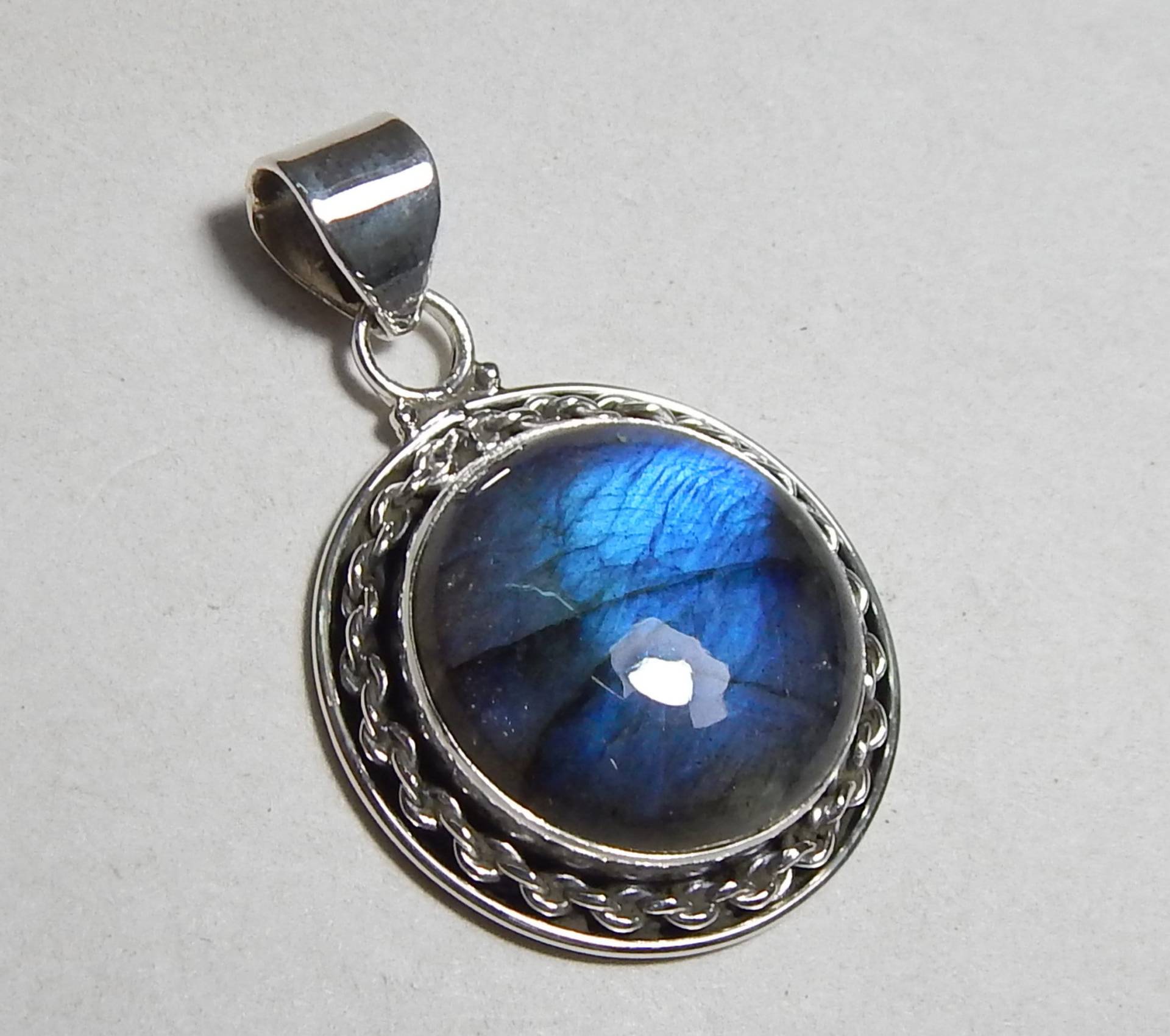 18mm Runde Form Cabochon Labradorit Anhänger, Blue Fire Silber Designer 925 Sterling Anhänger von myhealingworld