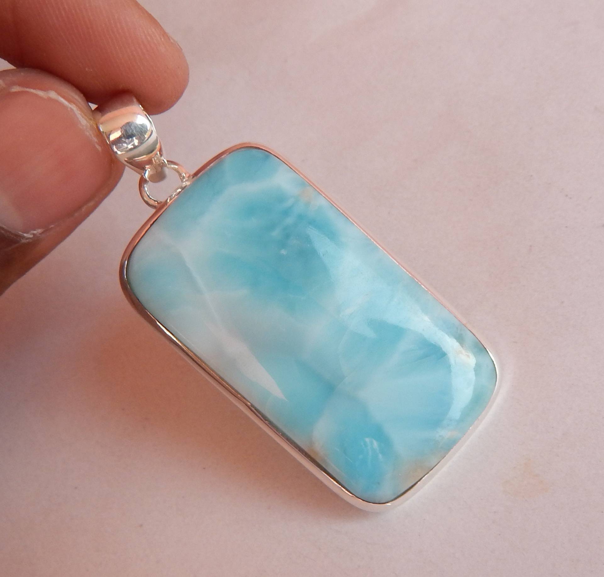 21x39mm Rechteck Kissen Form Cabochon Larimar Anhänger 925 Sterling Silber Anhänger.sale von myhealingworld