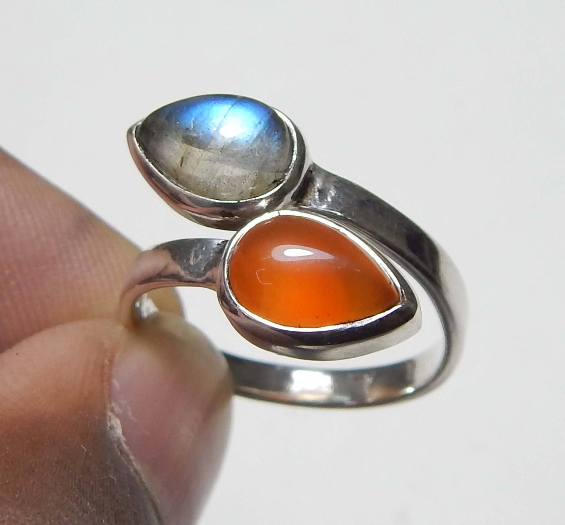 6x9mm Birnen Form Cabochon Karneol & Blaues Feuer Labradorit Edelstein Ring, 925 Sterling Silber Handgefertigter Designer Ring Geschenk Für von myhealingworld