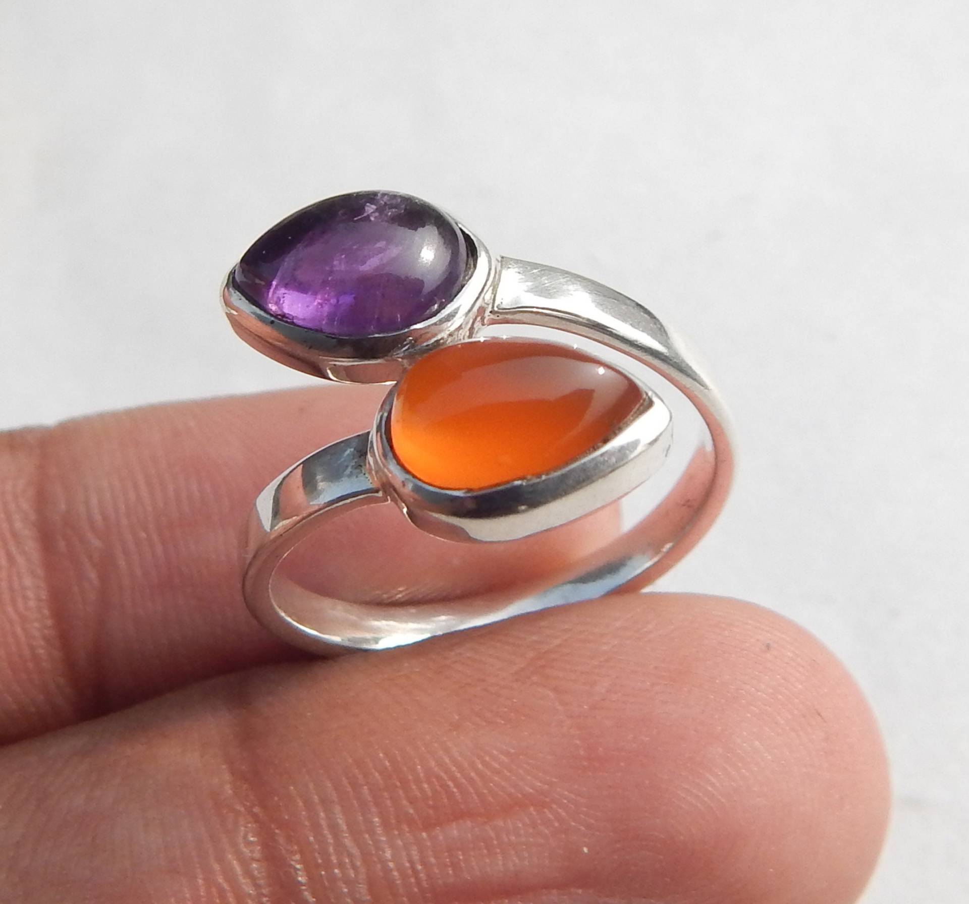 6x9mm Birnenform Cabochon Amethyst & Karneol Edelstein 925 Sterling Silber Handgemachter Ring, Aaa Qualität Schöne Ring von myhealingworld