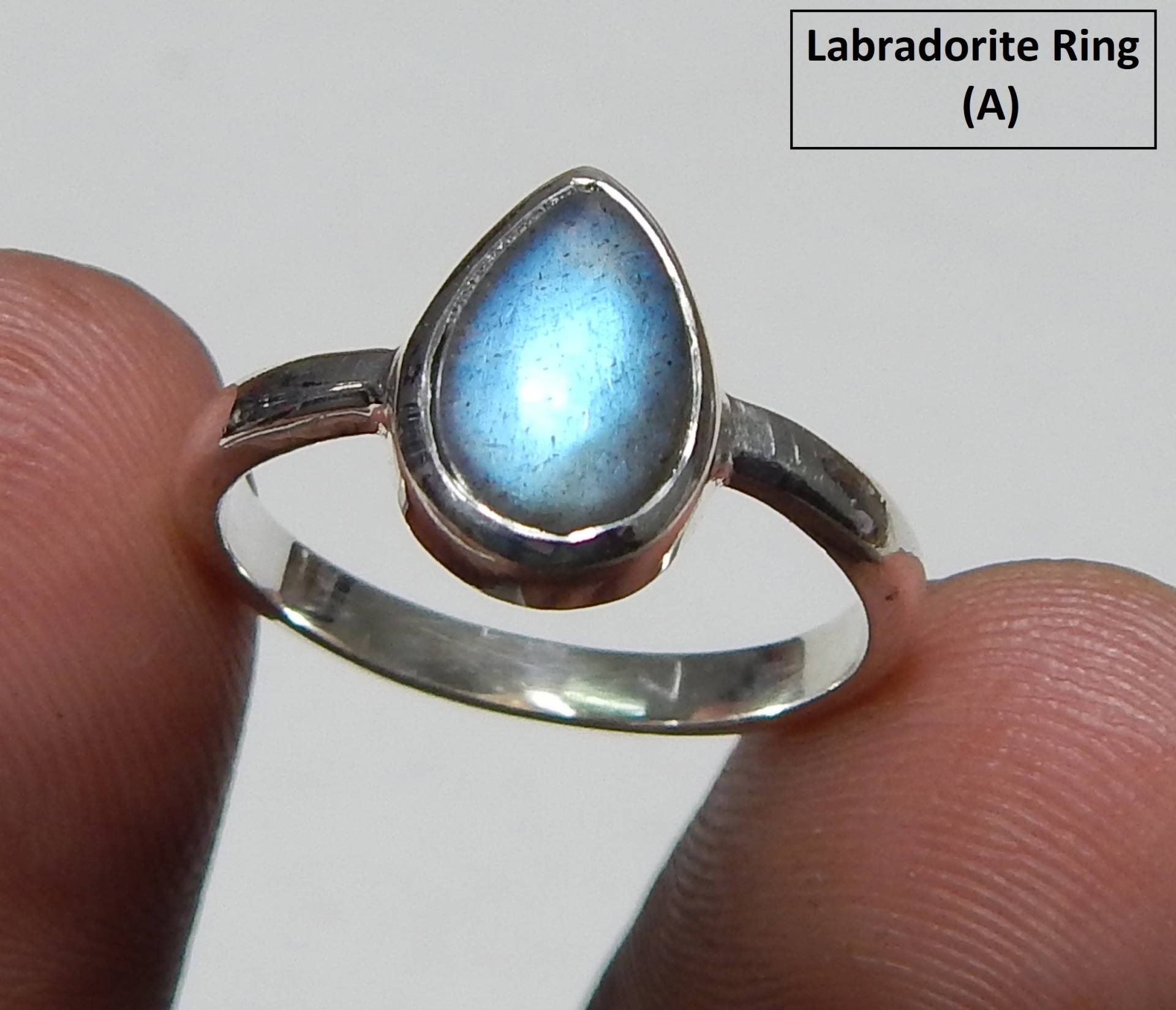 6x9mm Größe Birne Form Labradorit Edelstein Ring, Aaa Grade Blue Fire 925 Sterling Silber Ring von myhealingworld