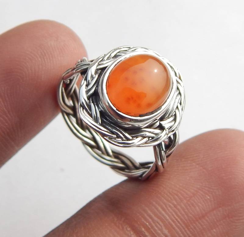 8 X 10 Mm Oval Form Cabochon Karneol Edelstein 925 Sterling Silber Ring, Aaa Grade Schöner Handgemachter Designer Ring von myhealingworld