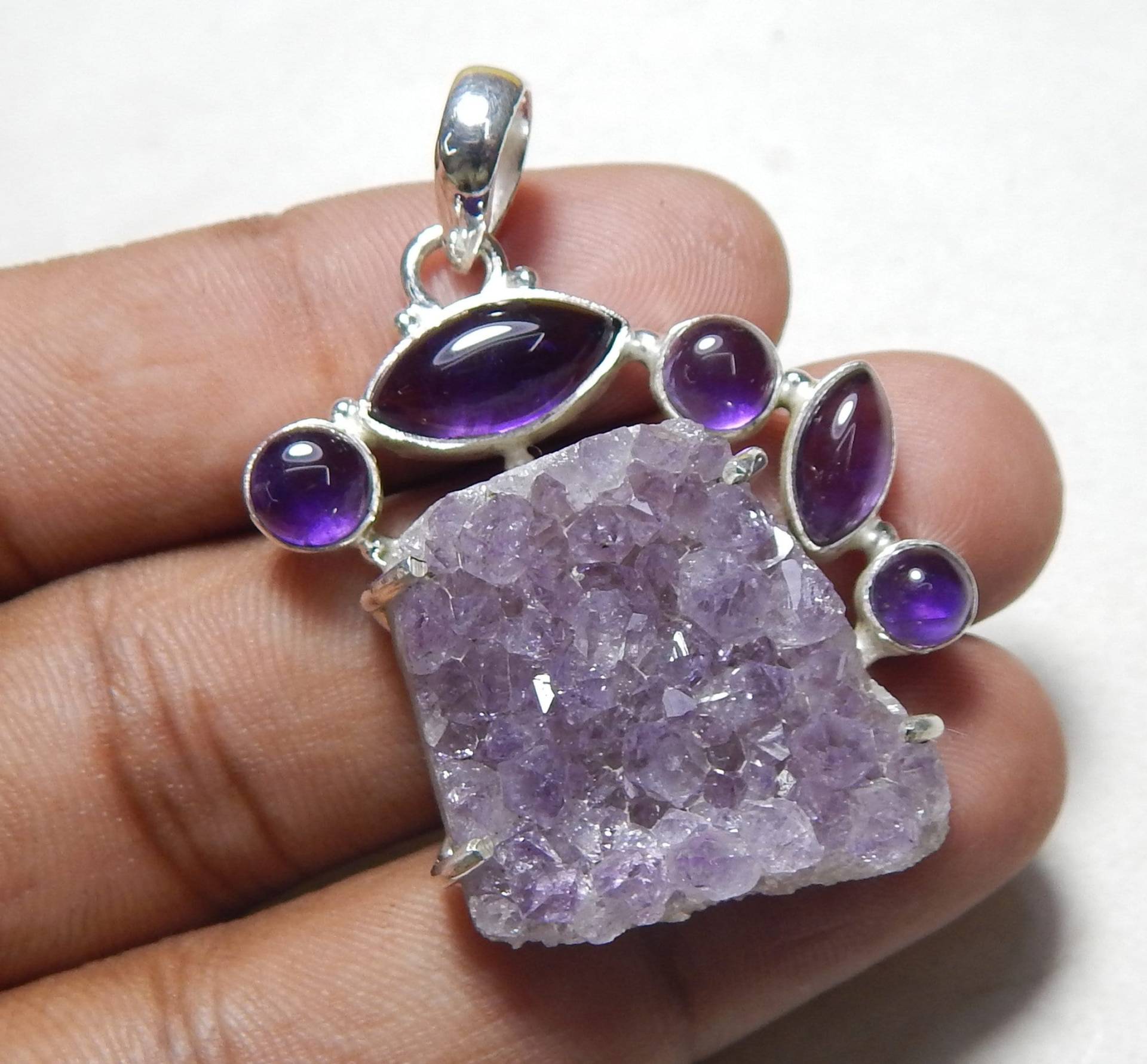 925 Sterling Silber Anhänger Mix Form Cabochon Amethyst Druzy Anhänger, Roh Anhänger von myhealingworld