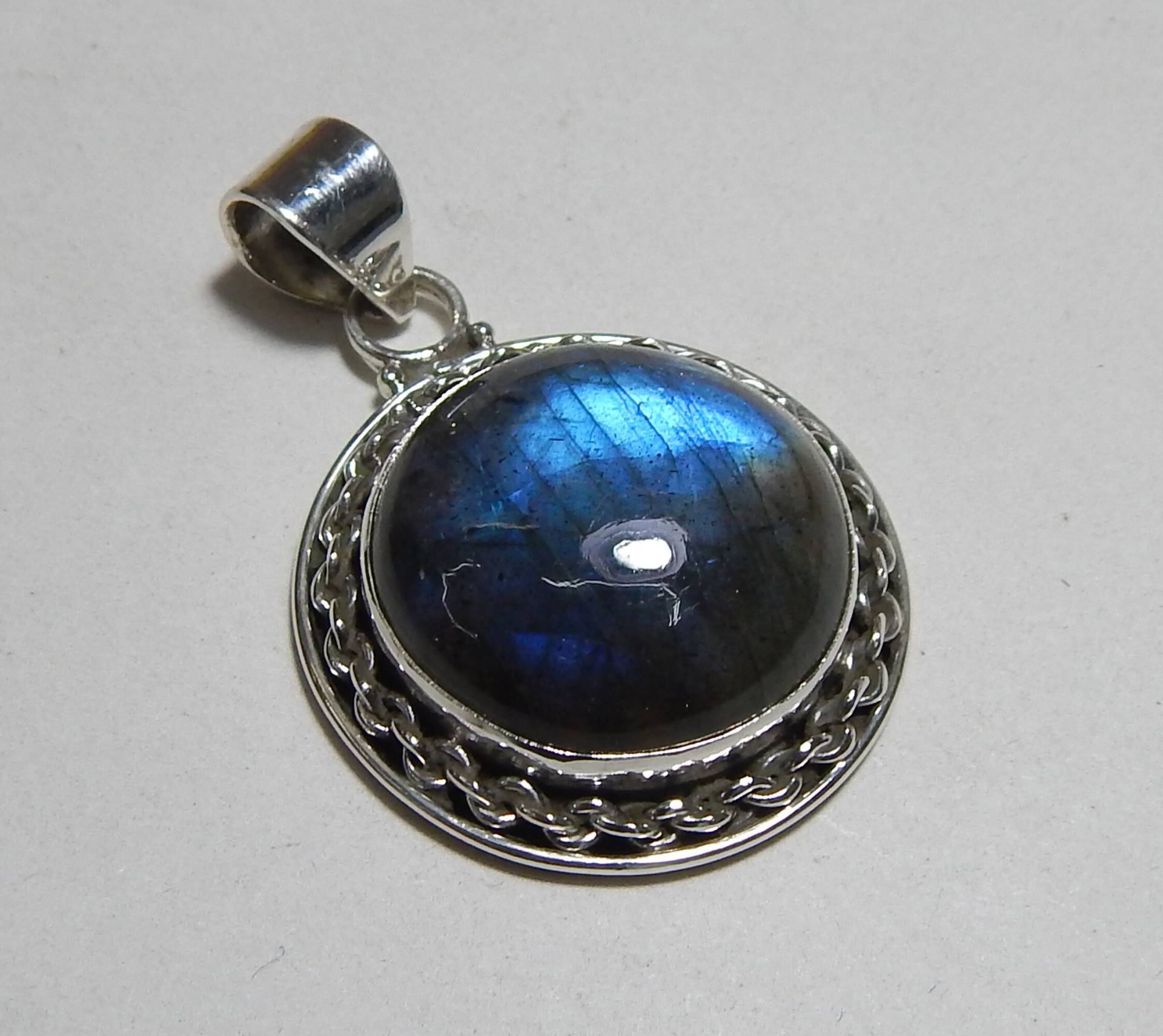 925 Sterling Silber Designer Anhänger 18mm Runde Form Cabochon Labradorit Anhänger, Aaa Grade Blue Fire von myhealingworld