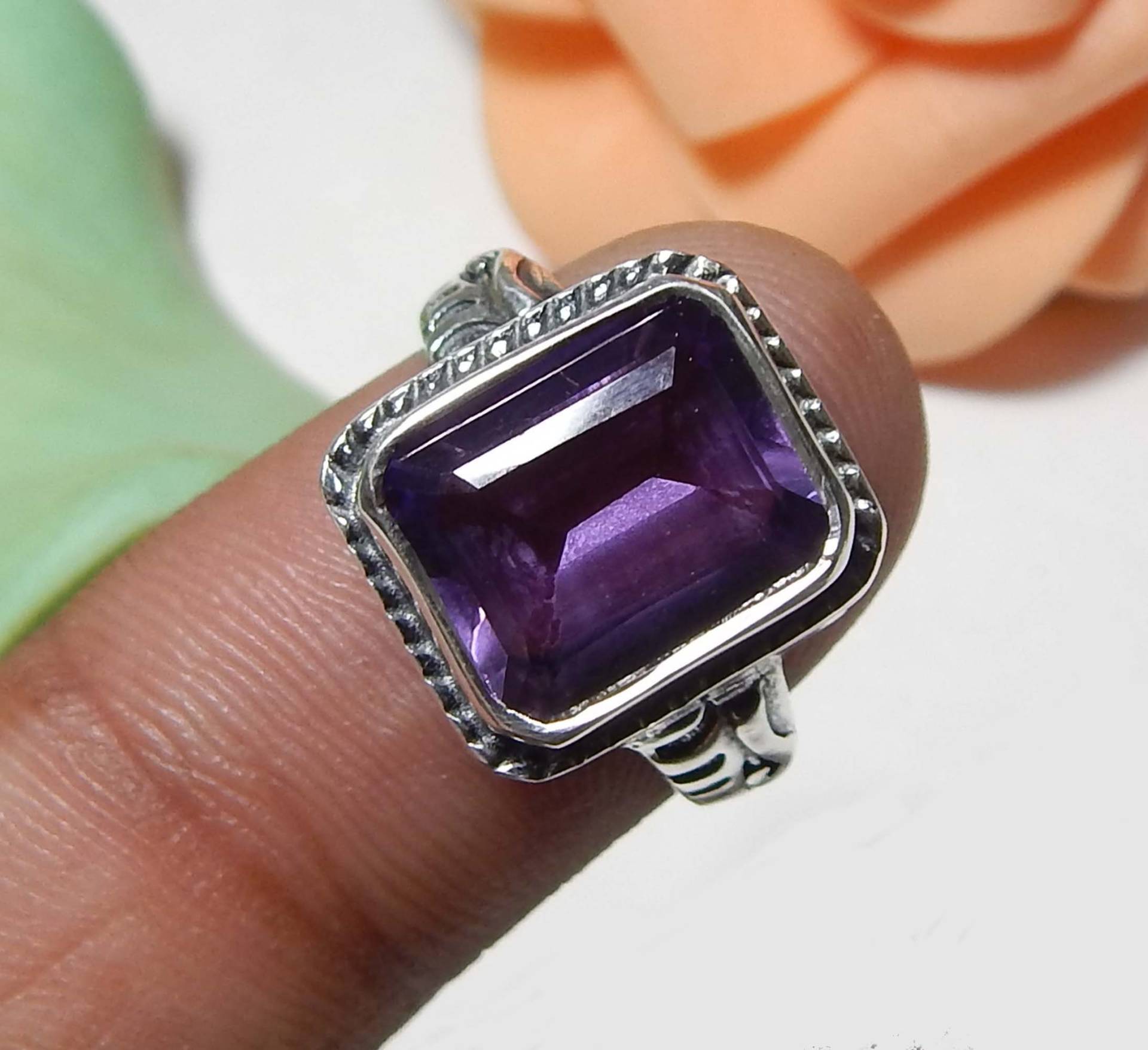 9x11mm Rechteck Form Natürliche Facettierte Amethyst Ring, 925 Sterling Silber Handgemachte Designer Ring Für Unisex von myhealingworld