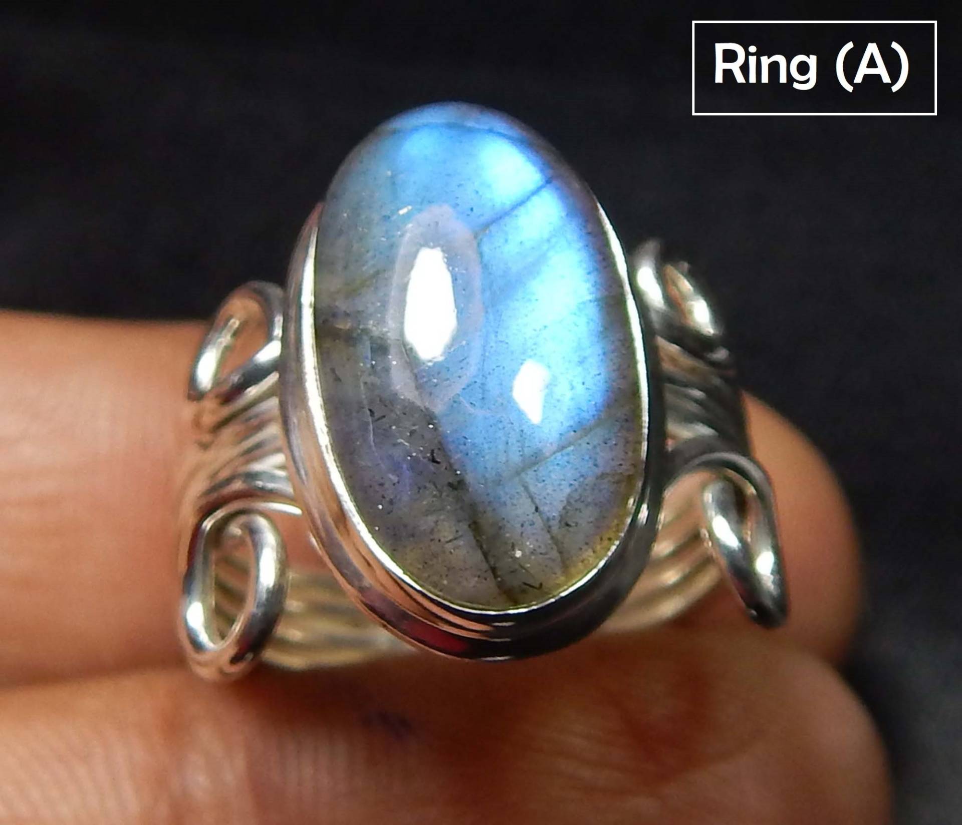 9x17mm Oval Kapsel Form Cabochon Blue Fire Labradorit Edelstein Ring, 925 Stempel Sterling Silber Designer Wired Bandring von myhealingworld