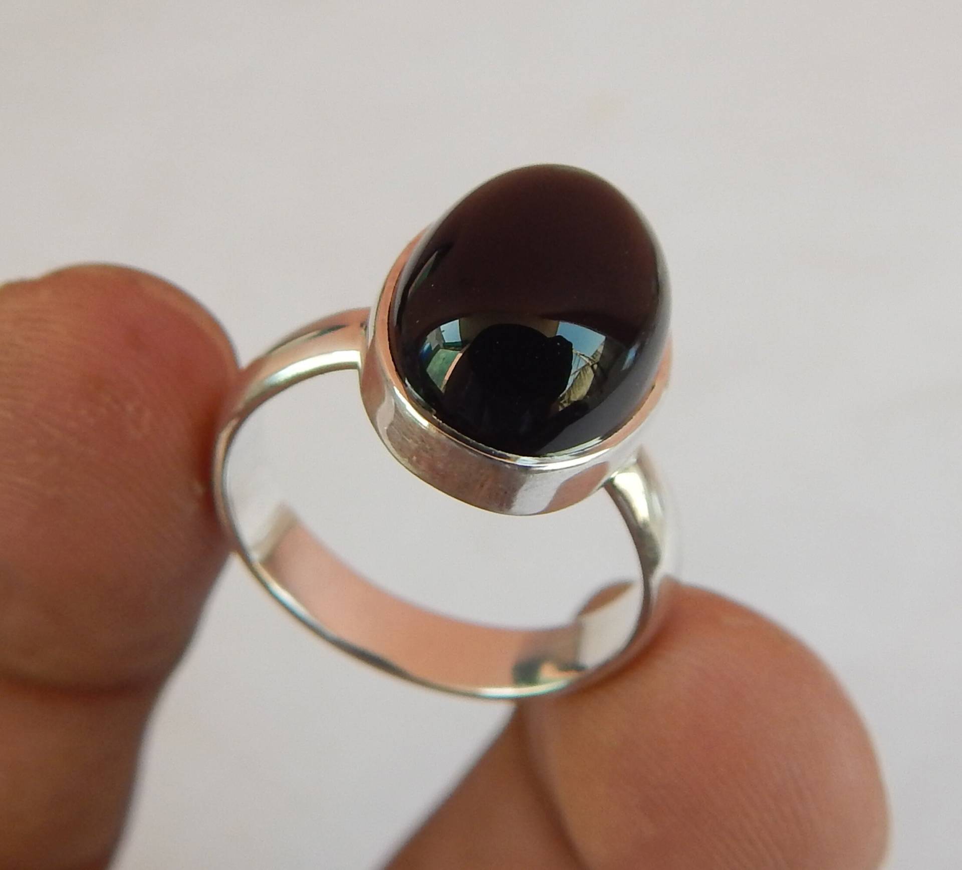 Aaa Qualität 10x14mm Oval Cabochon Schwarz Onyx Edelstein Ring 925 Sterling Silber Ring von myhealingworld