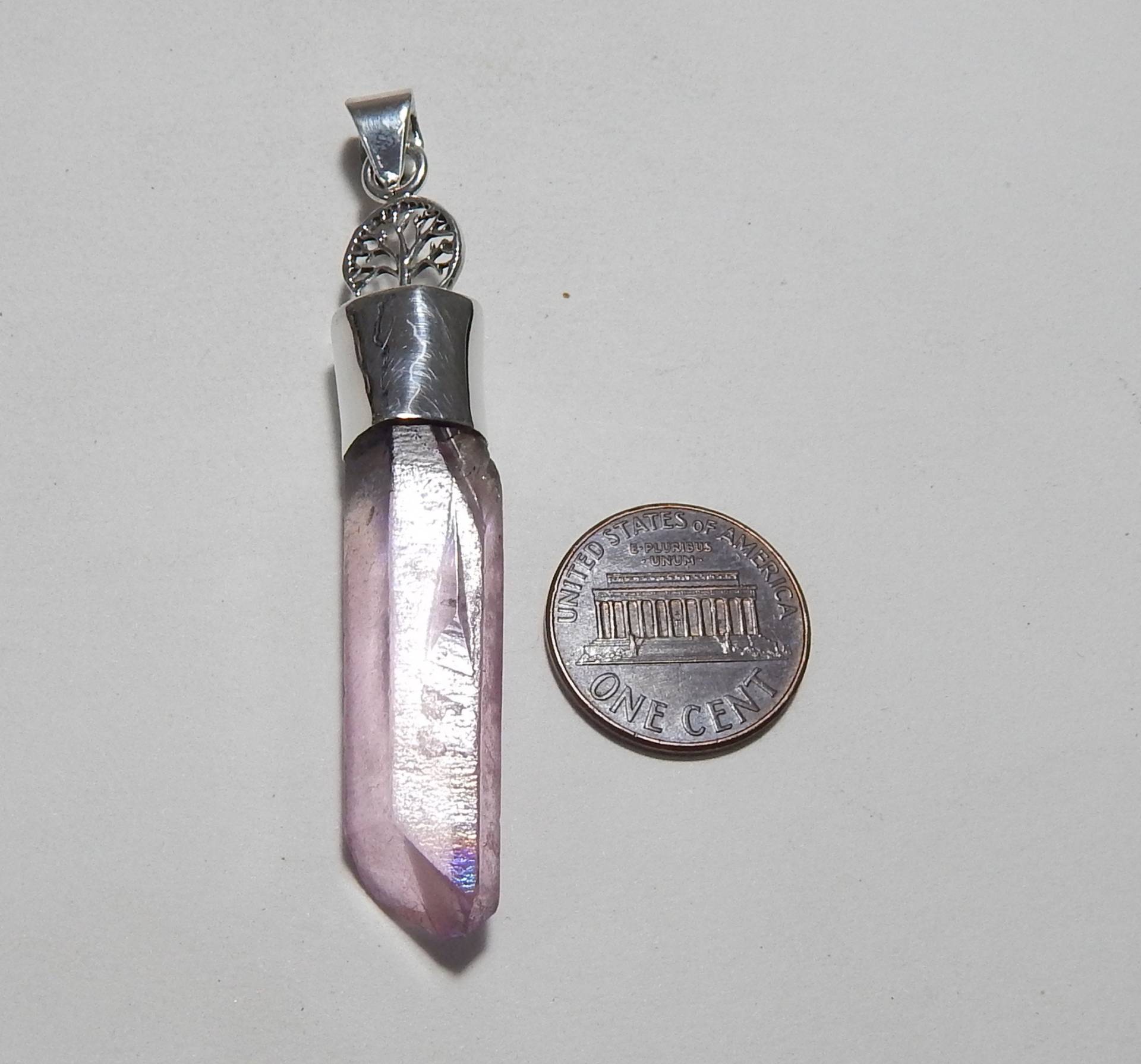 Aura Quarz Baum Des Lebens Anhänger, Rosa Farbe 925 Sterling Silber Bleistift Anhänger von myhealingworld