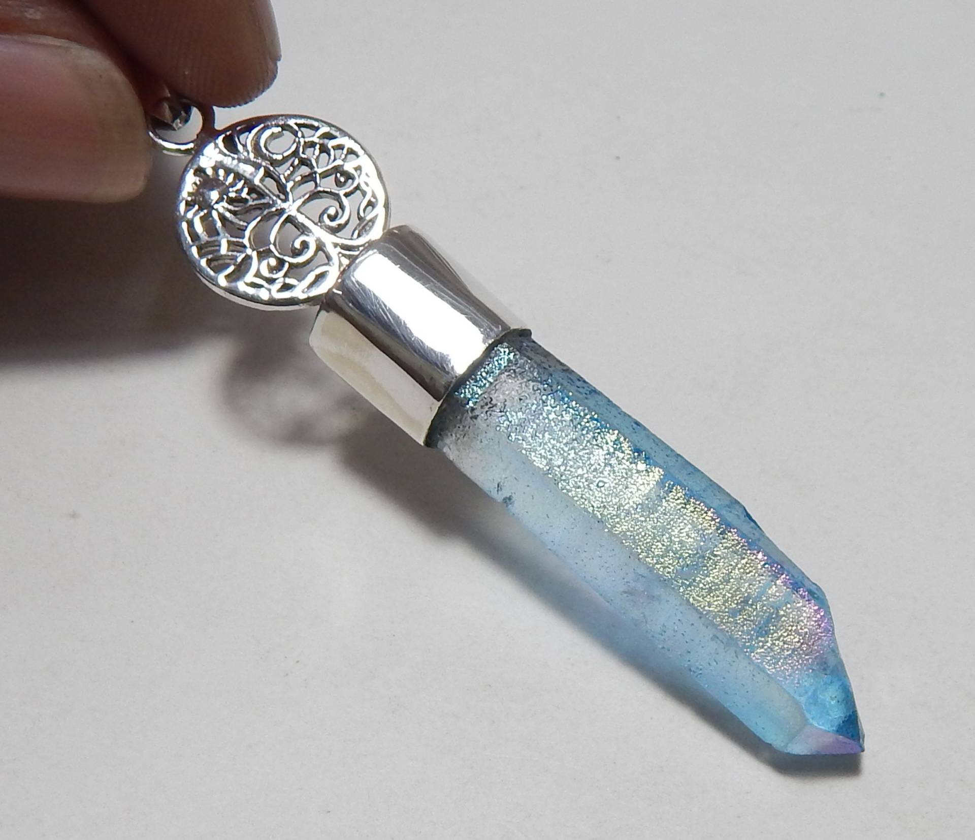 Aura Quarz Baum Des Lebens Bleistift Anhänger, Blauer Anhänger, 925 Sterling Silber Anhänger von myhealingworld