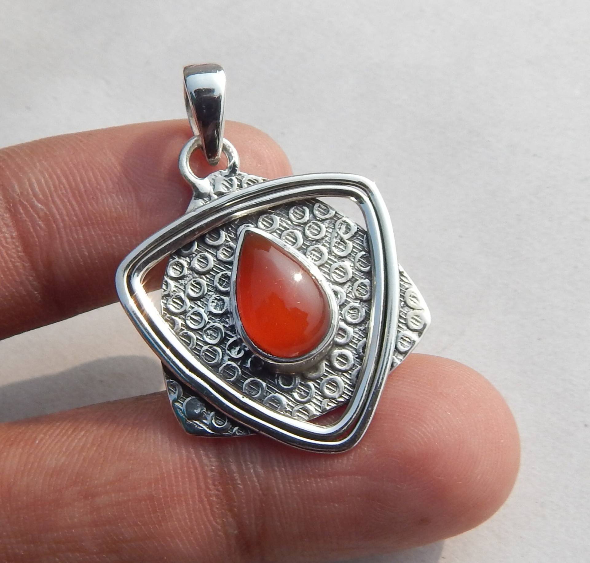 Birnenform Cabochon Karneol Edelstein 925 Sterling Silber Stern Design Anhänger. Edler von myhealingworld