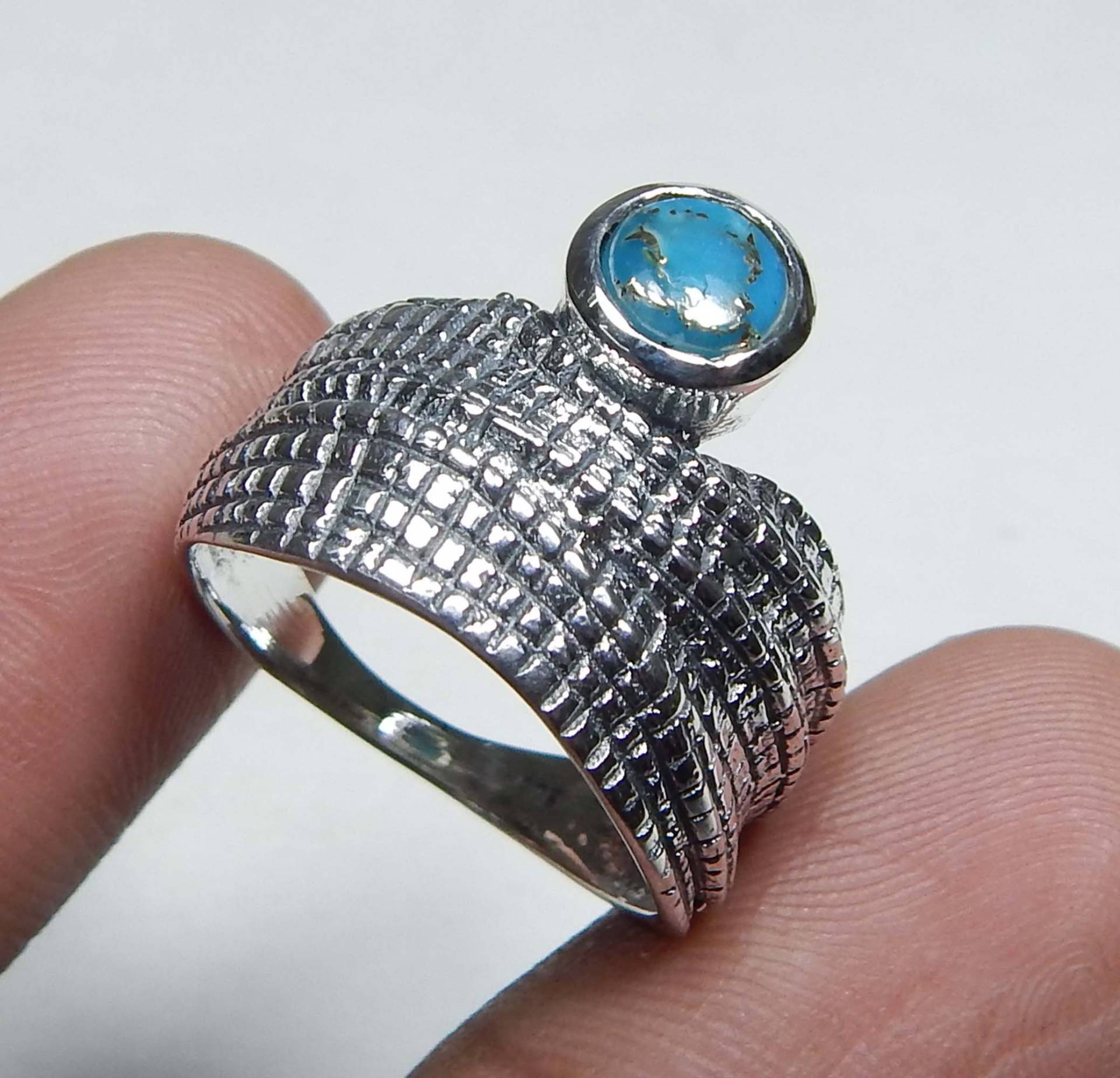 Blauer Kupfer Türkis Ring, 6mm Runder Cabochon Edelstein 925 Sterling Silber Handgemachter Einzigartiger Designer Ring Für Männer & Frauen von myhealingworld