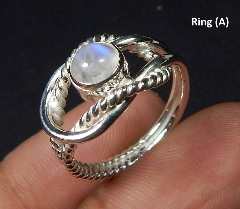 Blue Fire Regenbogen Mondstein Ring, 6 Mm Runde Form Cabochon 925 Sterling Silber Handgemachte Designer Band Ring Schmuck Verkauf von myhealingworld