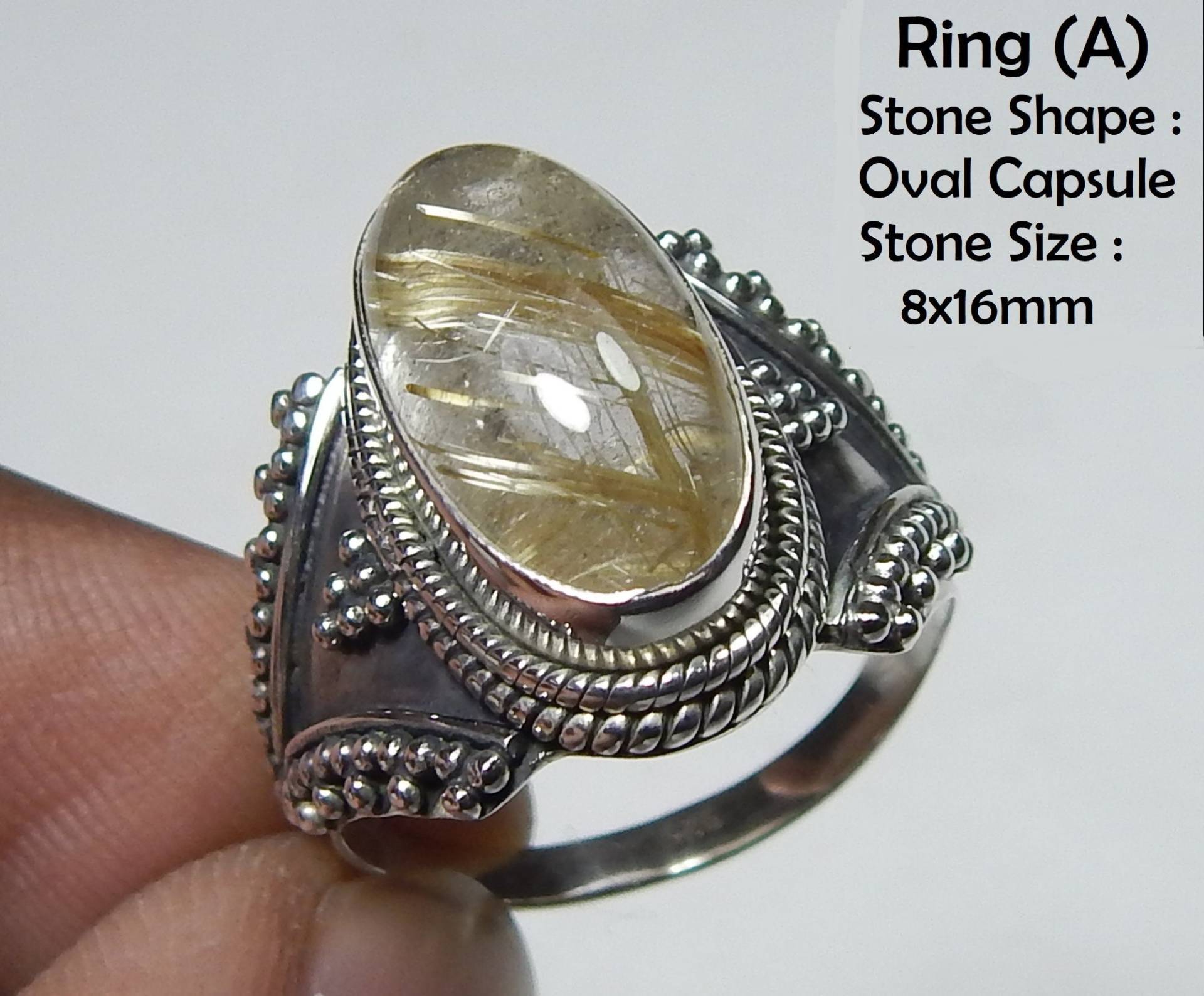 Cabochon Golden Rutil Edelsteinring, Designer Band Silber Ring, 925 Sterling Ring Schmuck, Handgefertigter Ring. Verkauf von myhealingworld