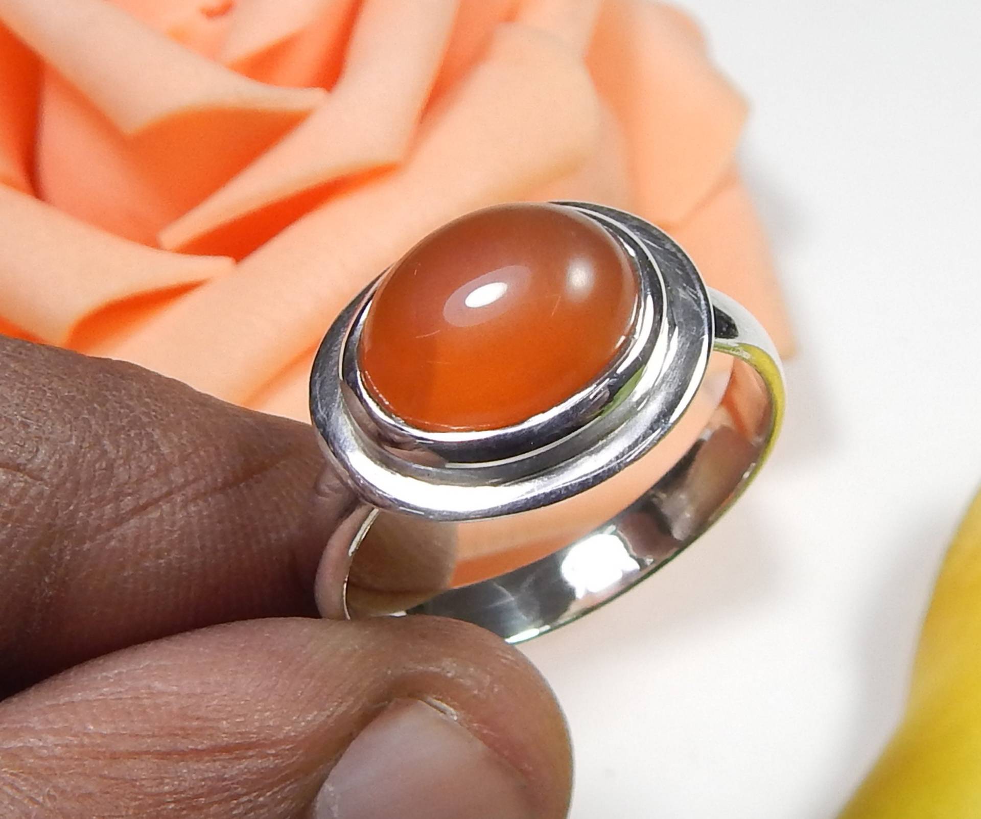 Cabochon Natürlicher Karneol Ring, 8x10mm Ovale Form Edelstein 925 Stempel Sterling Silber Handgemachter Ring Für Unisex von myhealingworld