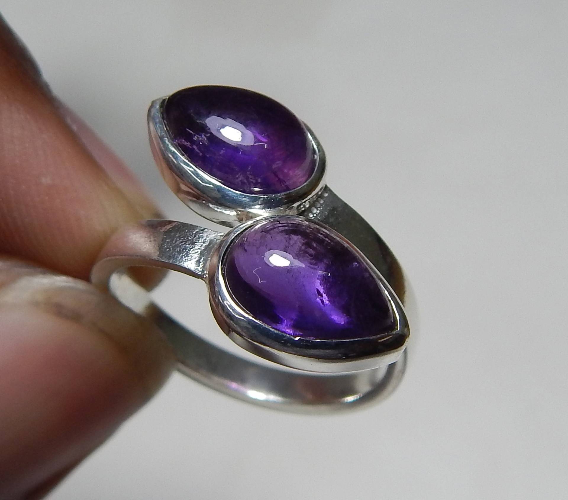 Natürliche 6x9mm Größe 2 Pear Amethyst Stein Handgefertigte 925 Sterling Silber Handgemachte Ring. Designer von myhealingworld