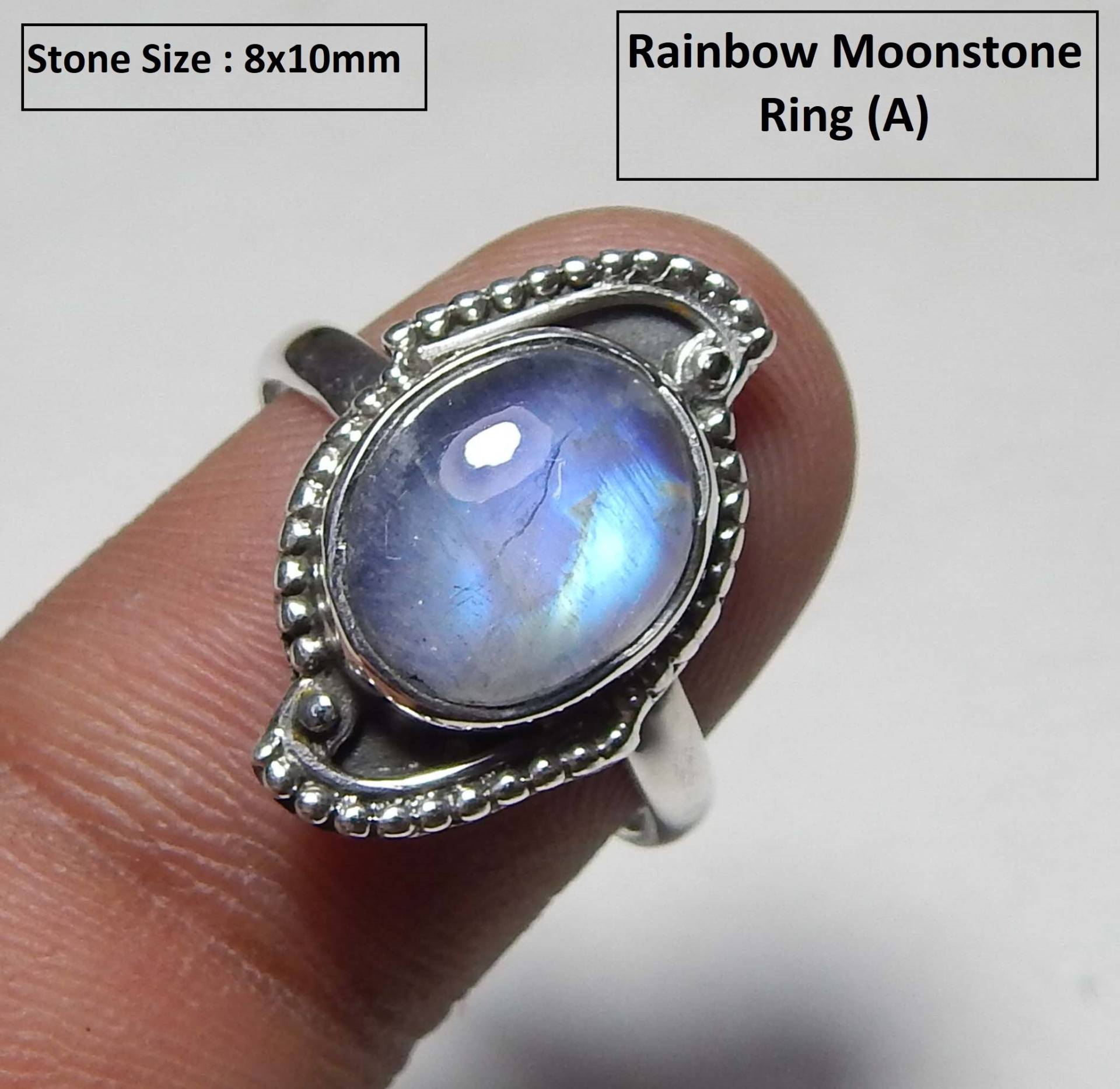 Natürlicher Blauer Feuer Ovaler Form-Regenbogen-Mondstein-Ring, Handgemachter Designer-Silber-Ring, 925 Sterlingsilber-Ring Für Unisex von myhealingworld