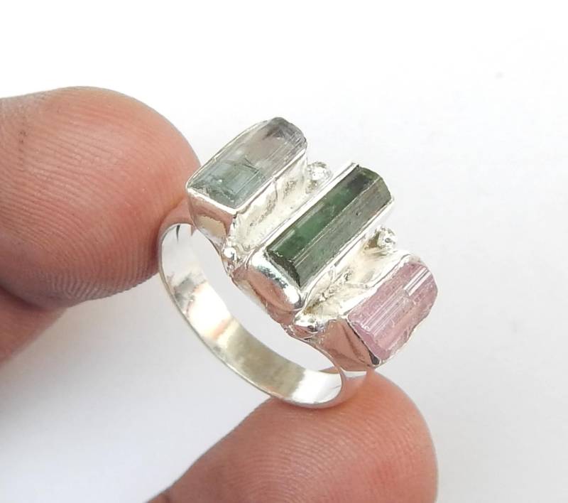 Natürlicher Multi Color Turmalin 925 Sterling Silber Ring, Leichtes Designer Ring von myhealingworld