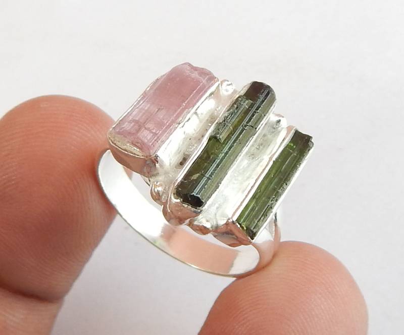 Natürlicher Multi Color Turmalin 925 Sterling Silber Ring, Leichtes Designer Ring. Verkauf von myhealingworld