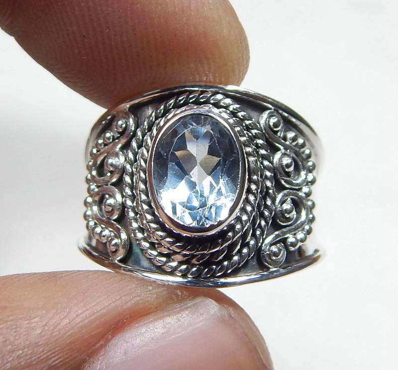 Blautopas Silberring, 6 X 8 Mm Oval Form Facettierten Edelstein Ring, 925 Stempel Sterling Silber Handgefertigter Designer Ring Schmuck. Verkauf von myhealingworld